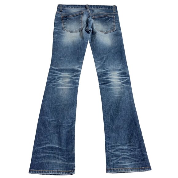 Bootcut Denim Jeans With Light Wash Distressing & Faded Details  low waist - Picture 2 of 9